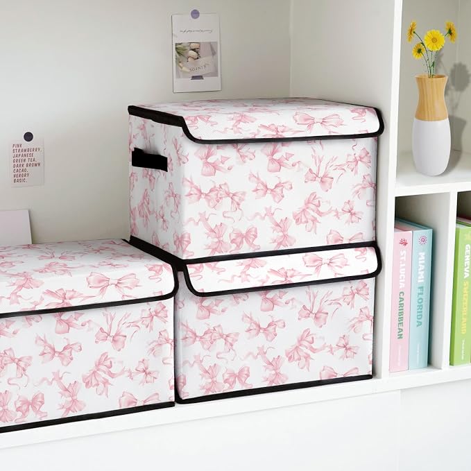 Stackable Storage Bins with Lids,Closet Organizers Fabric Box for Home and Office,Blanket Clothes Organizers,Under Bed Storage Containers 3 Pack