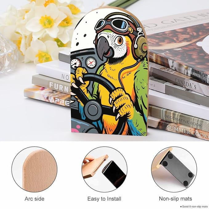Wood Funny Pets Bookend with Metal Base Non-Skid Pad