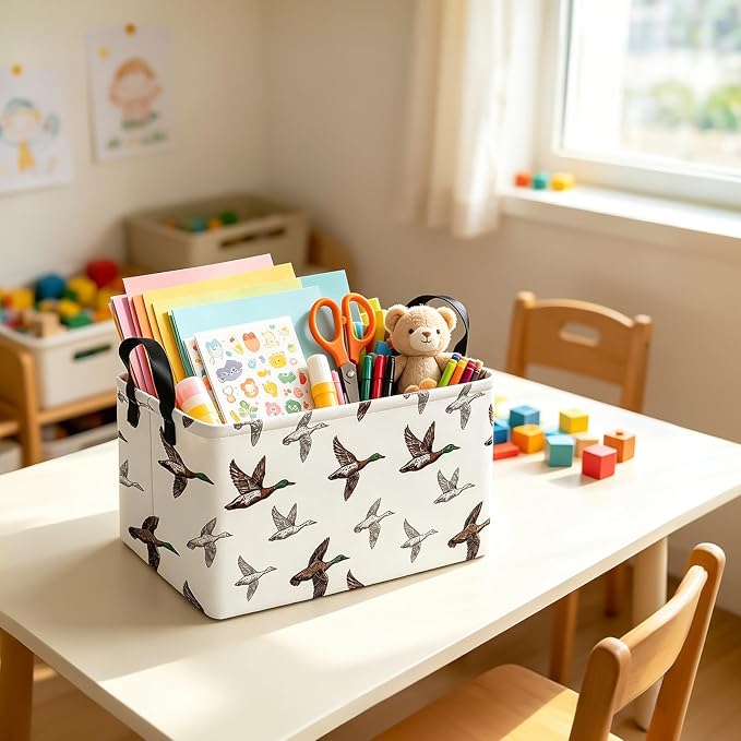 Rectangular Storage Basket Nursery Toy Organizer Mallard Duck | Storage Bin Foldable Canvas with Handles for Organizing Home Kitchen Children Toys Office Closet Shelf Baskets