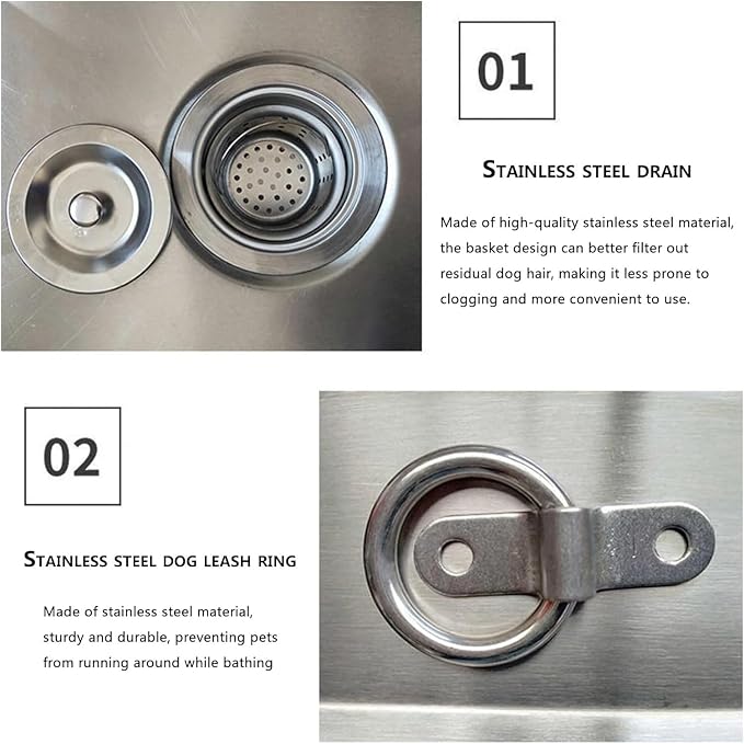 Pet Grooming Tub,Stainless Steel Bathing Station for Home Use,Professional Wash Sink for Dogs.Silver-120cm/47.2in