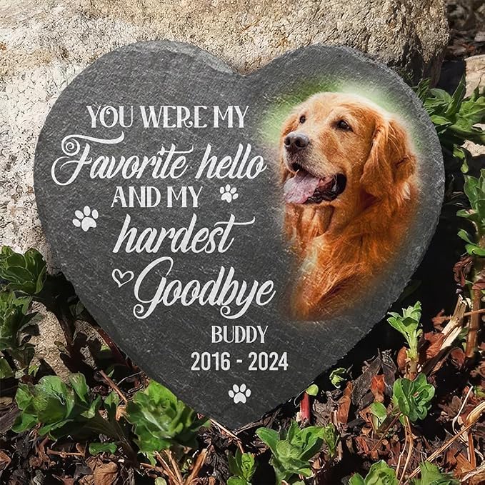 Wrappiness Pet Memorial Stone - Forever in My Heart, Personalized Dog Memorial Gifts, Remembrance Condolences Bereavement Gifts for Loss of Pet Custom Photo (Heart 01, Stone)