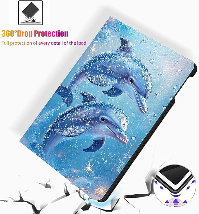 for Microsoft Surface Pro 8-13" 2021 Tablet Case,Auto Wake/Sleep,Adjustable Stand Protective Cover - Shiny Dolphin
