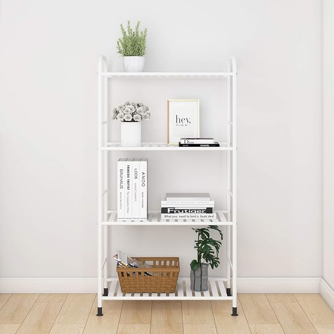 JSB 4-Tier Adjustable Shelving Unit, Heavy Duty Storage Rack Organizer Metal Corner Shelf for Kitchen Living Room Laundry Pantry Bathroom (White, 4 Tier)…
