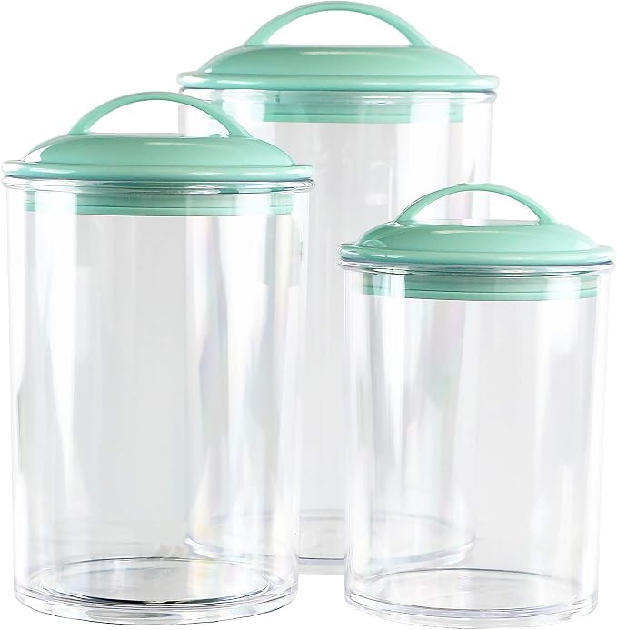 Food Storage Containers, BPA Free Airtight Canisters for Cereal, Pasta, Sugar, Coffee, Flour, Cookies, Loose Tea, for Kitchen Organization, Set of 3 by Reston Lloyd, Seafoam