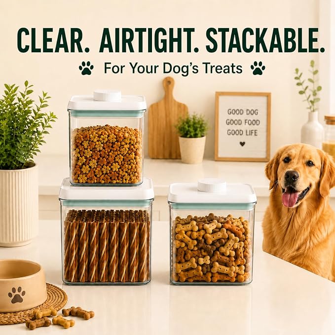 Pet Dog-Cat POP-Treat Airtight jar-Container - 2.2 Qt/2 L | Stackable One-Touch Opening | For Snacks Candy Salt Herbs Spices | BPA-Free