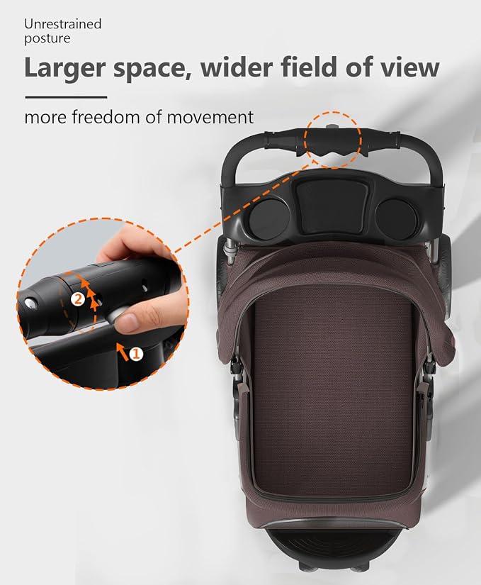 OS MOTOR 3 Wheels Pet Stroller for Small Medium Pets, Coffee | Foldable Carrier Jogger, Rear Wheel Breaks, Storage Basket, Visible Mesh Weather Cover, Portable, Dog, Cat, Puppy, Kitty
