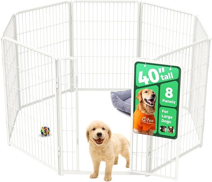 FXW Homeplus Indoor Dog Playpen, 40" H, 8 Panels, for Medium & Large Dogs | Stress-free play, Heavy-duty, Semi-open design, Easy setup, Threshold-free gate, Expandable, Patented