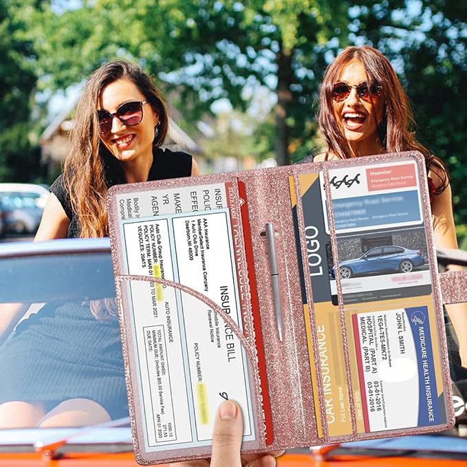 Car Registration and Insurance Card Holder, Document Holder for Cards, Driver Vehicle License Document Glove Box Compartment Organizer, Car Essentials For Women