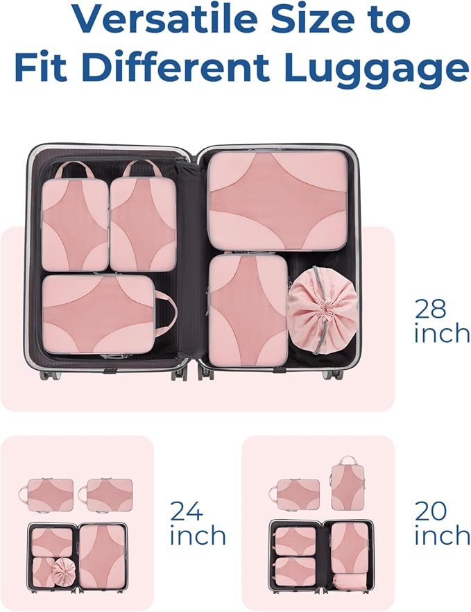 Bagsmart Compression Packing Cubes, Travel Bag Cruise Ship Essentials | Lightweight, Compressible Suitcase Organizer Set fit Standard Carry-On & Checked Luggage, 6 Set, 14 Set Washable Packing Bags
