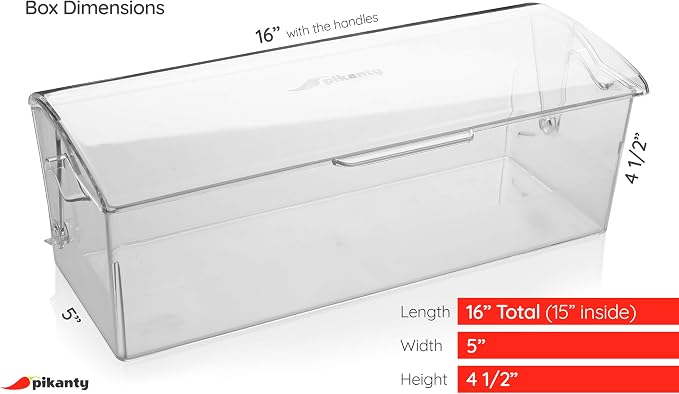 Pikanty Bread Box for Kitchen Countertop - 16 Inch Clear Plastic Storage Container with Hinged Lid, Keeps Loaves, Bagels, Buns, Rolls, Cookies and Crackers Fresh, Dishwasher Safe, Made in USA