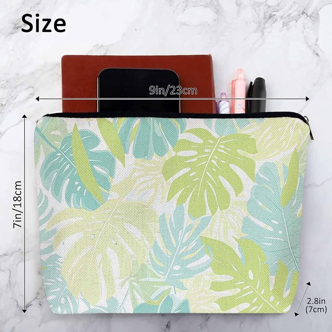 Palm Leaves Makeup Organizer Bag Cosmetic Bag For Men Women, Tropical Beach Palm Leaf Floral Travel Toiletry Bag Flax Makeup Bags Purse Business Makeup Pouch For Toiletries Cosmetics Green