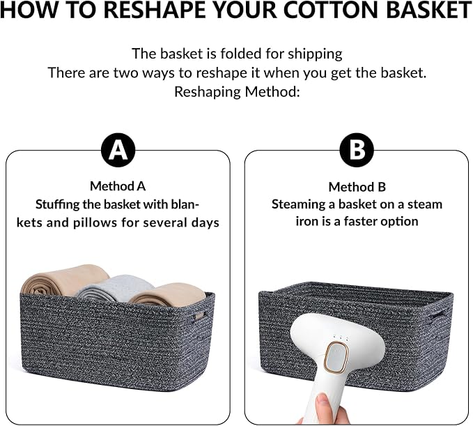 MiniArk Large Storage Baskets for Shelves, 17 x 13 x 7.5” Closet Organizers Bins for Clothes Blanket Towels, Baby Nursery, Toy Baskets Box, Woven Rope Baskets, 2 Packs Dark Gray