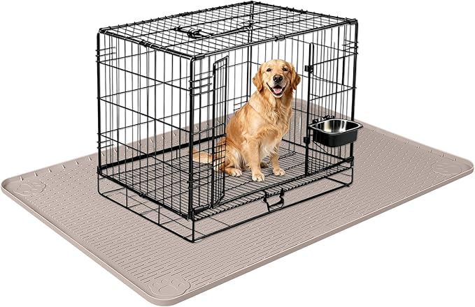 Silicone Dog Bed Mat 40"x 40" Crate Mat for Dog Cages, Khaki | Extra Large Kennel Mat with Raised Edge, Washable, Leakproof, Waterproof Dog Mat for Crate, Dog Floor Mat to Protect Floors