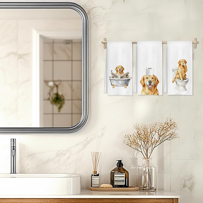 Funny Golden Retriever Bathroom Decor Hand Towels,Golden Retriever Mom Gifts, Gifts for Dog Lovers, Kids Dog Bathroom Decor, 16x24 Inch Set of 3