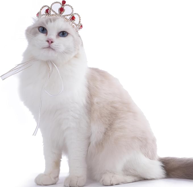 Lovelyshop Princess Pet Tiara Crown for Cats & Dogs, M, Gold Red
