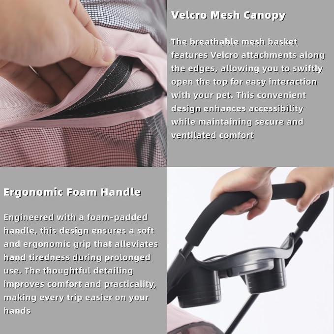 Pet Stroller for Small Medium Dogs Up to 40lbs, 4 Wheels Folding Pet Carriage Cart for Dogs Cats, Portable Cat Puppy Jogging Stroller with Rear Pocket and Cup Holder (Upgraded, Light Pink)