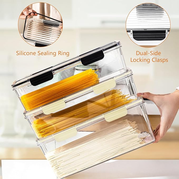 2-Pack Stackable Fridge Organizer Bins with Lids, Clear BPA-Free Food Storage Containers for Refrigerator, Fruits, Vegetables, and Drinks (Black)