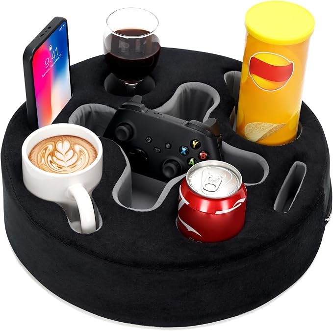 INNO STAGE Couch Cup Holder Pillow | Sofa Caddy Buddy Cupholder Organizer, for Bed Rv Tv Car Man Cave Boat Remote Snacks Drink, Gift for Couch Potato, Black