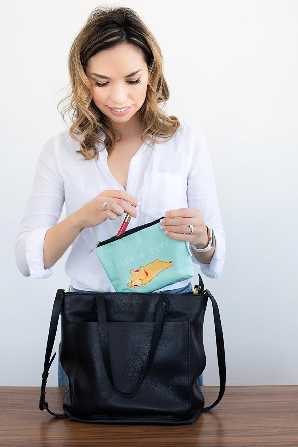 Pearhead Pet Dog Lover Canvas Zipper Pouch – “Life’s Ruff” Puppy Design Travel Organizer, Multipurpose Makeup & Accessory Bag
