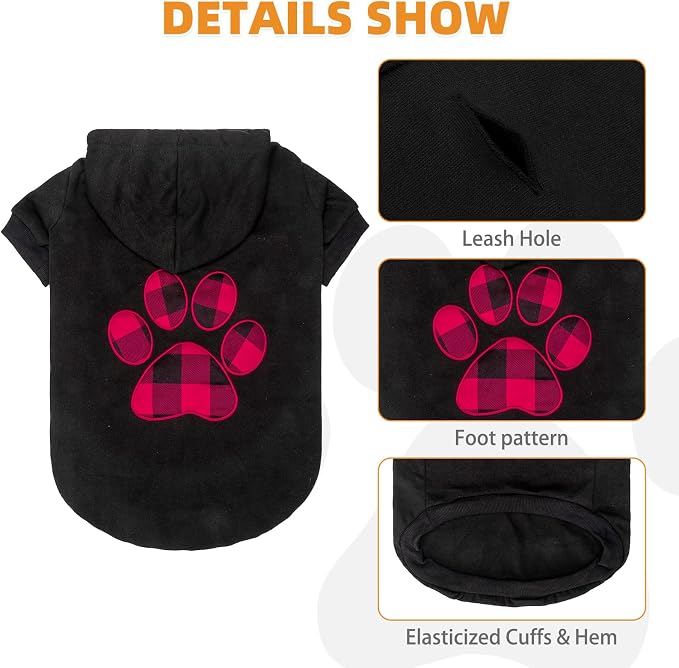 KOOLTAIL Plaid Dog Hoodie Pet Clothes Sweater with Hat and Pocket for Small Medium Large Size Dogs, Soft Winter Warm Dog Cold Weather Coat, Fleece Fall Dog Hooded Sweatshirt for Puppy Cats, Black XXL
