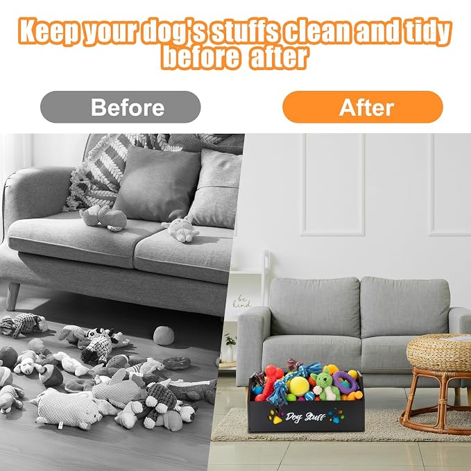 Leinuosen Large Dog Toy Bin Basket, 20 Inch Large Stuff Toy Storage Basket Bin with Bone Handle Cutout Pattern Pine Container for Organizing and Storage Dog Leash Chew Toys(Black, Undivided)
