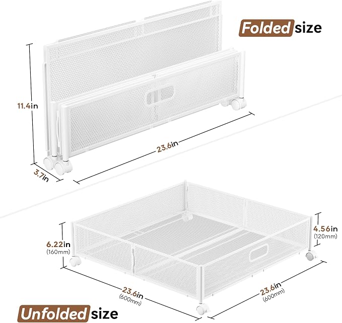 Under Bed Storage with Wheels & Handle,Metal,Large,2 Pack,White | Tool-free assembly, glide smoothly, easy reach, foldable, maxmazie low-profile beds, dorm, keep seasonal clothes, shoes fresh