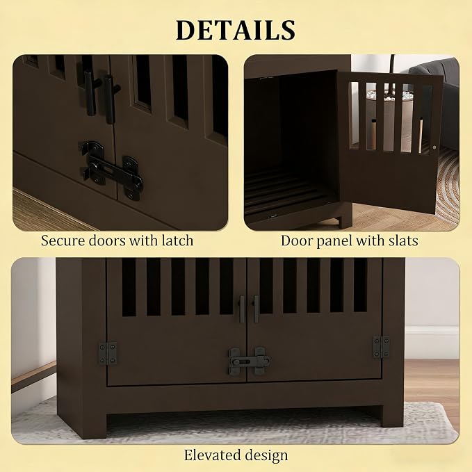 Dog Feeding Station with Storage, 2 Stainless Steel Bowls,Espresso, Elevated Dog Bowl Holder, Dog Feeder Stand, Wooden Dog Food Organizer for Indoor, Dog Food Storage Cabinet