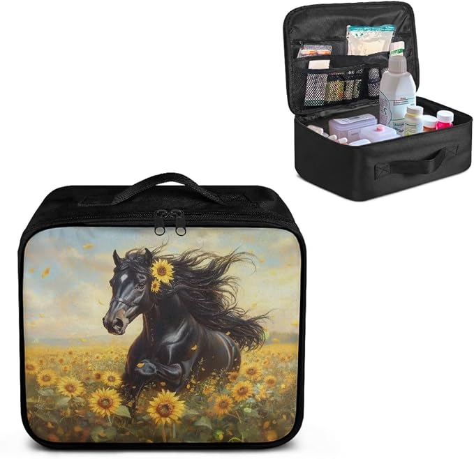 Rnyleeg Sunflower Horse First Aid Kit for Home Large Capacity Design Medical Supply Organizer Bag for Travel Basic Outdoor Essentials Survival Kit Easy to Storage