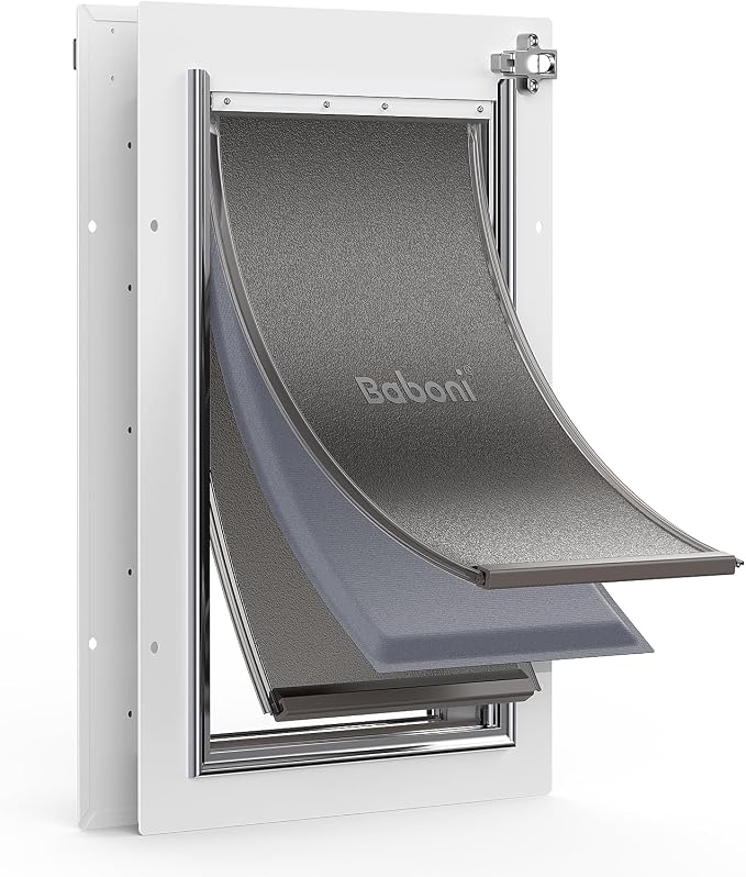 Baboni Dog Door for Door,Metal Frame,Medium | Pets Up to 40 Lb,for Interior and Exterior Doors,Aluminum Lock,Metal Panel,Strong Magnetic Flaps