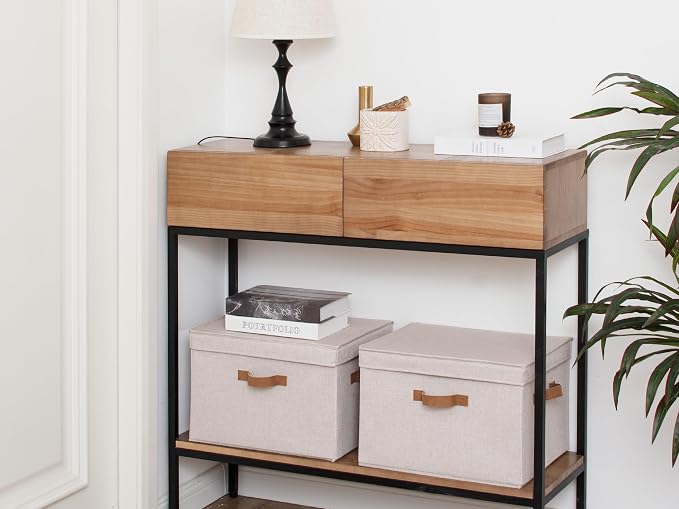 StorageWorks Fabric Storage Bins with Lids, Closet Storage Bins | Flip-Top Lid, 3 Handles, Collapsible, Stackable, for Clothes Blankets, Multi-Purpose, Jumbo, Brown and Beige, 2-Pack