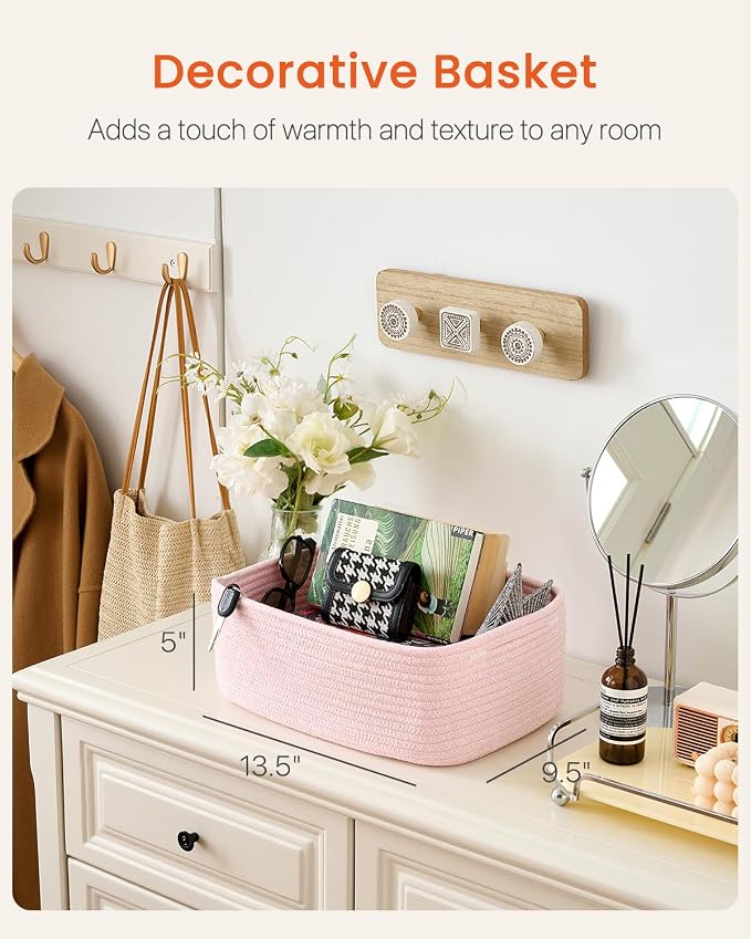 KALLAX Small Woven Storage Basket for Organizing, 13.5x9.5x5 inches, 3 Pack | Shelf baskets for closet organization, toy storage and home decor, Perfect as empty gift baskets for holidays, Light Pink