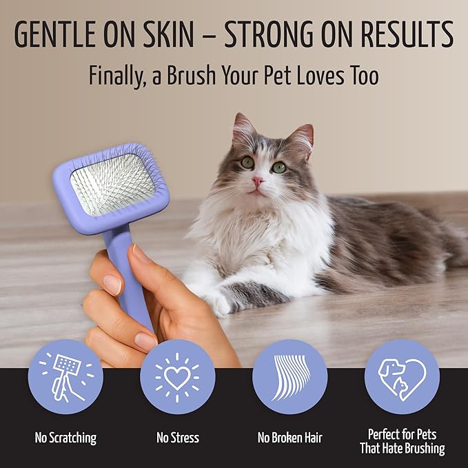 Tauro Pro Line Slicker Brush for Small Dogs & Cats, Deshedding, Dematting & Detangling Grooming Tool for Medium to Long Coats, Ideal for Pomeranians & Yorkies, Flexible Cushion, Purple, Small Size (S)