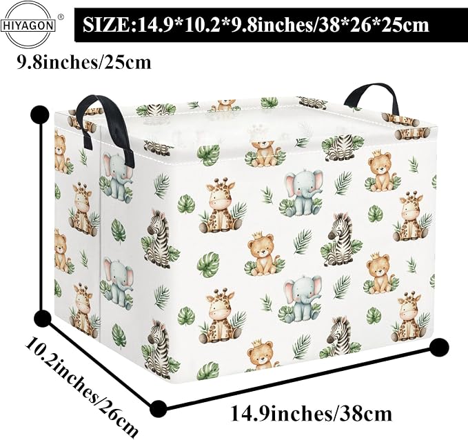 Rectangular Kids Basket Baby Girl Basket Fabric Storage Bin Organizer Box Room Decor(Leaf Animal)