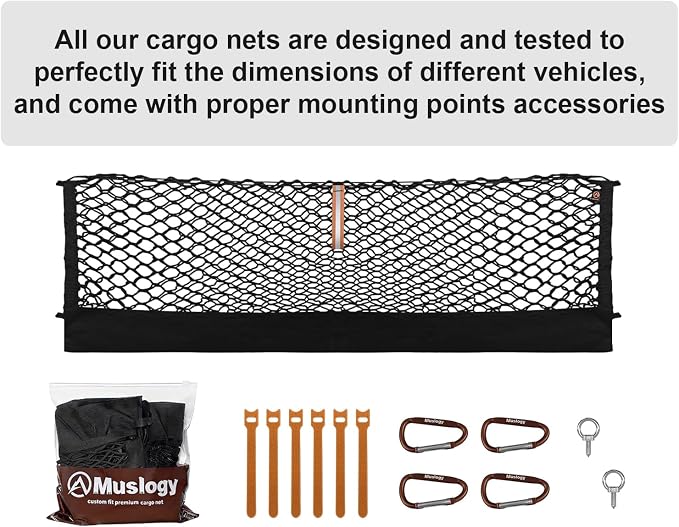 Muslogy Cargo Net for Dodge Ram 1500 2019-2025 2026 Accessories | Custom Fit, Truck Bed Storage Organizer Net for Pickup Truck Bed Divider, Heavy Duty Carabiners, Night Visible Grab Handle