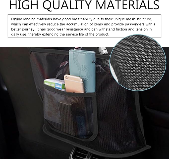 Car Net Pocket Handbag Holder, Cars Purse Holder Between Front Seats, Large Capacity Auto Net Pocket Storage Bag, Rear Seat Pet and Child Barrier, Universal for Vehicle, SUV, Sedan