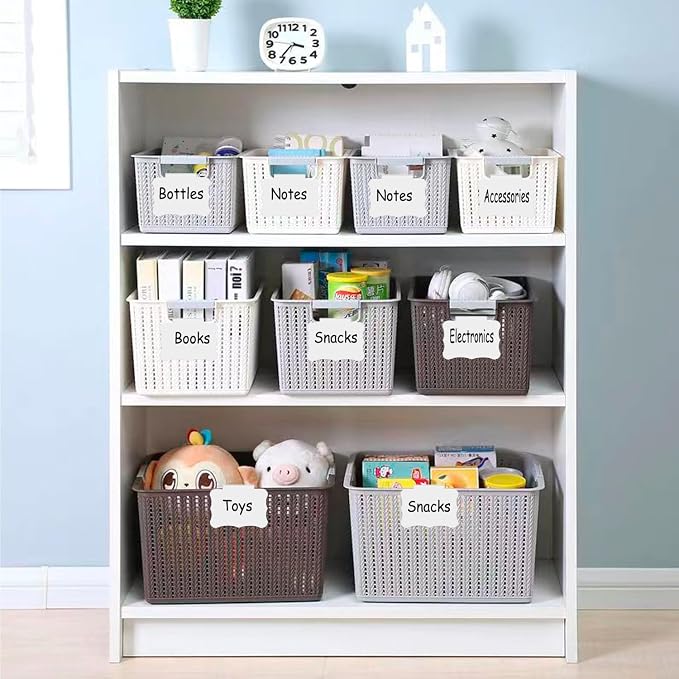 Reusable Erasable Basket Label Clips - 12 White PVC Basket Clip Tags with 2 Black Chalk Pens | Commercial-Grade Reusable Bin Labels for Warehouse/Home Organization