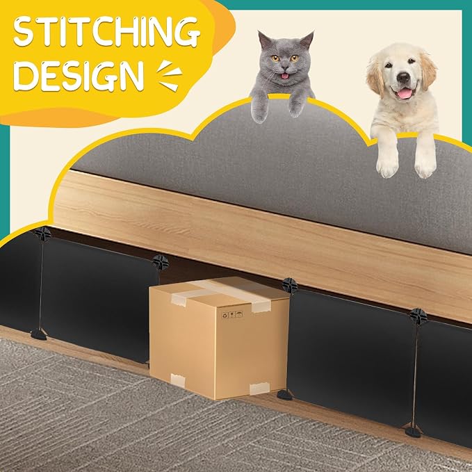 21 Pack Under Bed & Couch Blocker for Pets and Toys - 249" Length, 11.8" Height for One Side of Queen Bed | Includes Sticky Tape, Connectors & Zip Ties - Black
