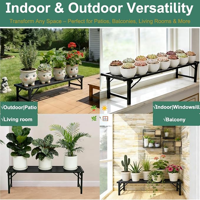 Foldable Single Tier Plant Stand, Heavy Duty Iron Plant Shelf，Anti-Rust Waterproof Flower Pot Stand, Tool-Free Quick Fold, Modern Plant Display for Indoor Outdoor Patio Balcony Garden Livingroom Windowsill ,Plant Lovers, Display Stand （L33" x H7.8" x W...