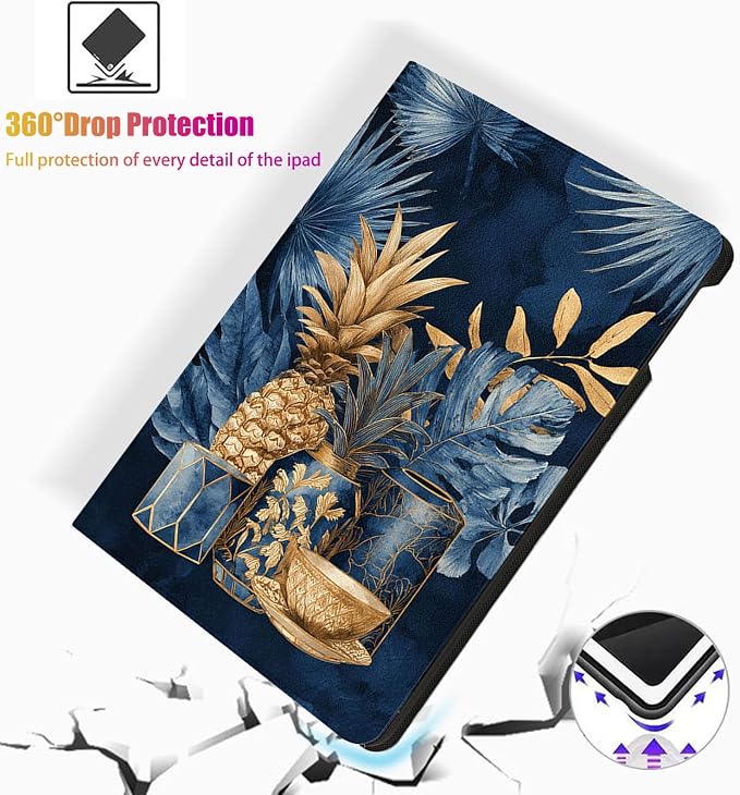 for Microsoft Surface Pro 7 Plus,Surface Pro 7/6/5/4 12.3" Tablet Case,Auto Wake/Sleep,Adjustable Stand Protective Cover - Golden Pineapple Blue