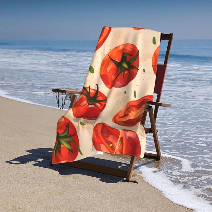 Tomato Pattern Beach Towel 31inx51in, Fun Sand-Free Microfiber Bath Towel Ultra Soft Quick Dry Pool Towel Absorbent Towel Lightweight Towel for Swimming Bathroom Decor