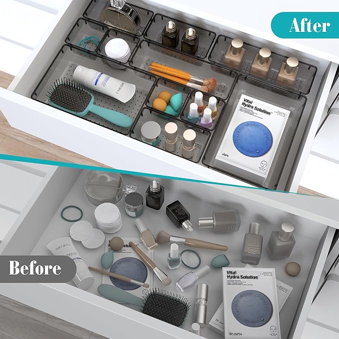 13 PCS Plastic Drawer Organizers Set, 4 Size Desk Drawer Organizer Trays | 4 Size Desk Drawer Organizer Trays for Makeup, Jewelry, Kitchen Utensils, Gadgets and Office