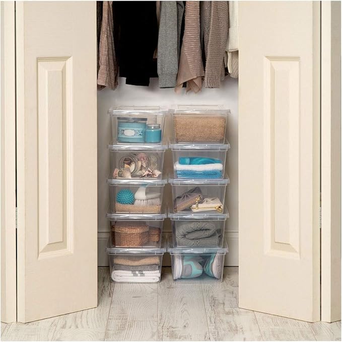 IRIS USA 12-Pack 7 Qt Storage Bins with Lids, Clear, Stackable | Ideal for shoes, crafts, office supplies and pantry items, nestable design, transparent design makes contents easy to find