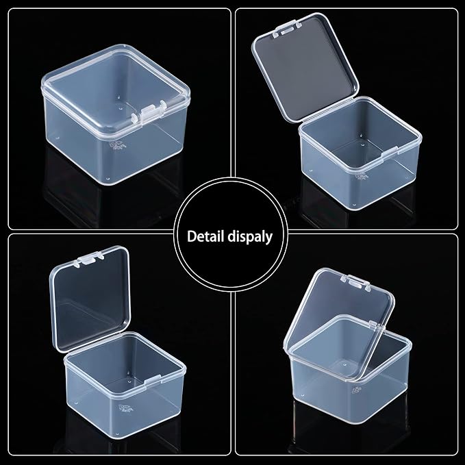 SATINIOR 48 Packs Clear Small Plastic Containers Transparent Storage Box with Hinged Lid for Small Items Crafts Jewelry (2 x 2 x 1.4 Inches)