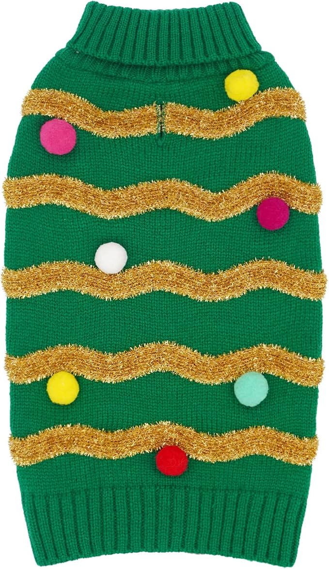 cyeollo Dog Christmas Sweater, Turtleneck Pullover Holiday Outfit, Bulb M