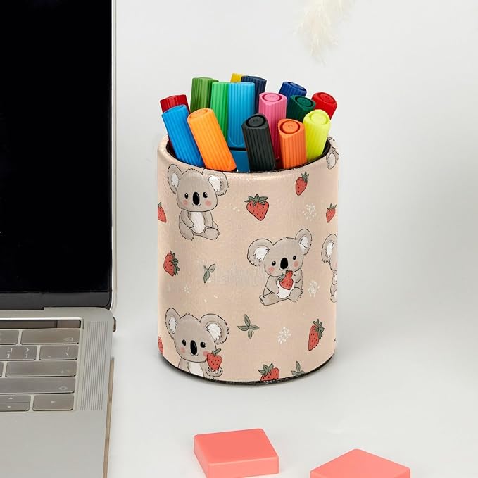 Strawberry and Koala Pen Holder, Pencil Cup Marker Brush Holder Desk Storage Case, Desktop Organizer for School Office Home Supplies