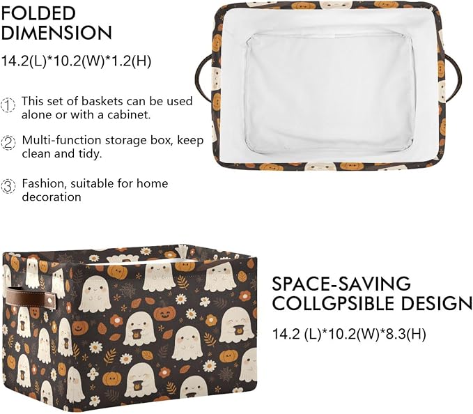 Kigai Storage Basket, Fabric Collapsible Closet Organizer Bin | Halloween Boo Waterproof Foldable Canvas Basket with Handles for Shelves, Nursery, Closet, Bedroom & Bathroom