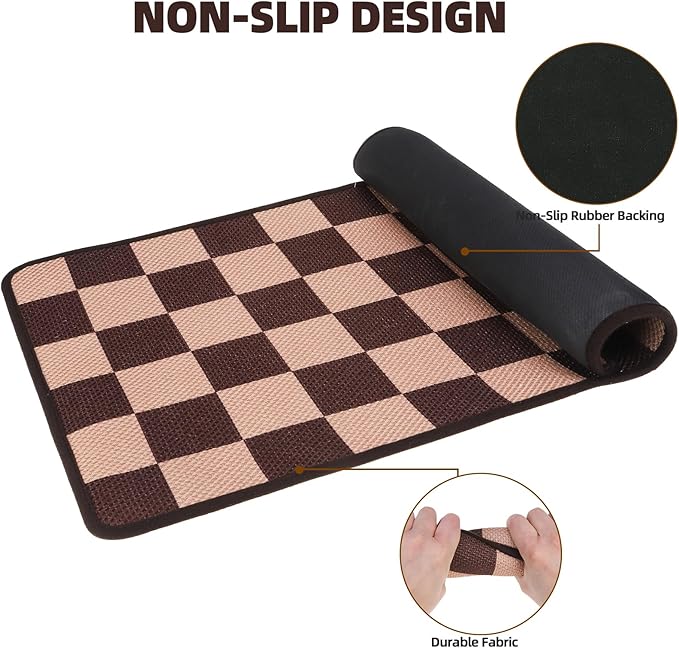 PUPTECK Dog Food Mat, Absorbent Pet Cat Feeding Mat for Food and Water Bowls, Anti-Slip Dog Placemat for Floors Waterproof, Pet Supplies Accessories, Brown & Khaki Checkered S