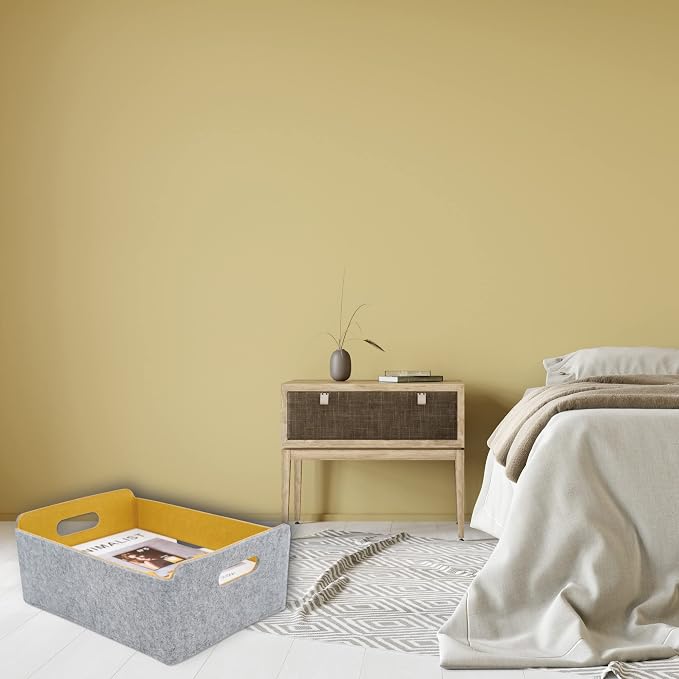 Welaxy Felt Storage Baskets Foldable Shelf Bin, Curry Moss green Wild berry