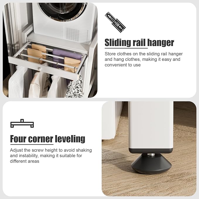 Washer Dryer Stacking Rack, 550lbs Capacity Heavy Duty Washing Machine Storage Utility Rack with Countertop, Height Adjustable Washing Machine Shelf for Laundry Rooms Bathrooms (D)