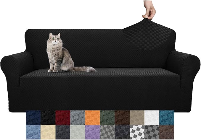 YEMYHOM Couch Cover Latest Jacquard Design High Stretch Sofa Covers for 3 Cushion Couch, Pet Dog Cat Proof Slipcover Non Slip Magic Elastic Furniture Protector (Sofa, Black)